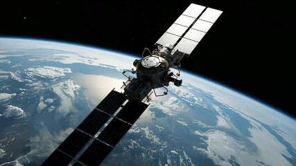 Wall Mural - Satelite space station in orbit above planet Earth, space science