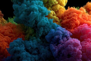 Abstract colorful smoke clouds exploding against a dark background vector design
