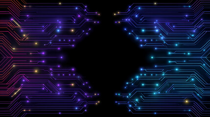 Wall Mural - Digital Circuitry: A captivating digital composition showcases intricate circuit board designs with luminous nodes of information processing, illuminated with vibrant colors and interconnected lines.