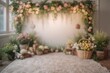 © The 2R Artificiality - Spring-themed photo studio background for family and children's portraits with selective focus.