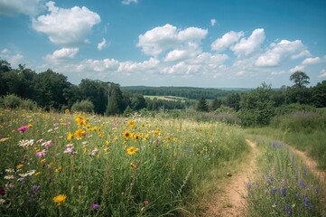 Wall Mural - Vibrant floral field during the warm season