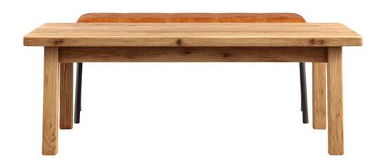 Modern Wooden Coffee Table with Leather Cushion on Transparent Background