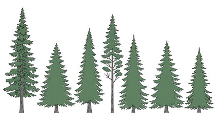 Wall Mural - Minimal CAD Tree Line Vector – Side View Outline Set of Graphic Tree Elements for Architecture and Landscape Design AI EPS PNG JPEG