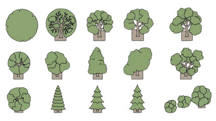 Wall Mural - Minimal CAD Tree Line Vector – Side View Outline Set of Graphic Tree Elements for Architecture and Landscape Design AI EPS PNG JPEG