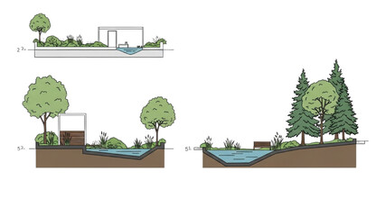 Wall Mural - Minimal CAD Tree Line Vector – Side View Outline Set of Graphic Tree Elements for Architecture and Landscape Design AI EPS PNG JPEG