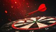 © Focus  - Red dart hitting bullseye on dartboard with glowing red particles and dark background, symbolizing precision and goal achievement.