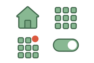 Modern user interface design elements featuring home, menu, and toggle switch icons for web and app development