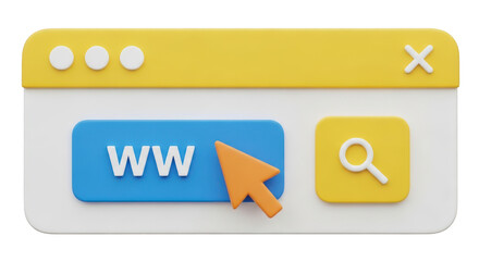 Browser window with search icon and cursor isolated on transparent background