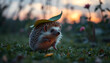 © Mahmood - Adorable Hedgehog Wearing Leaf Hat at Sunset, Whimsical Nature Photography for Children’s Book or Autumn Greeting Card, Cute Hedgehog