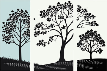 Silhouette trees vector art illustration design, nature landscape background, tree silhouette clipart for graphics