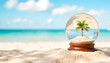 © Vera Kokorina - Snow globe with palm tree on sandy beach representing Christmas at sea