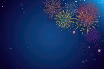 Wall Mural - Vibrant fireworks display celebrating the New Year on a blue backdrop with room for text.