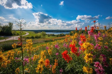 Wall Mural - Vibrant blossoms in a lush garden