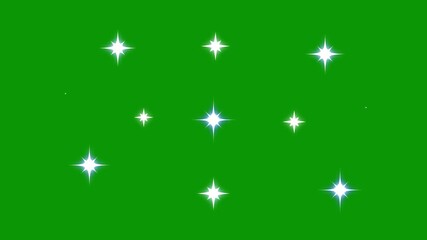 Wall Mural - Sparkle star glowing animation, blinking light effect on green screen background, sparkling star lights, magic flash glitter explosion, energy twinkle movement, flat vector cartoon stars. 4K