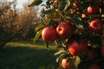 Wall Mural - Close-up view of apples hanging from a branch