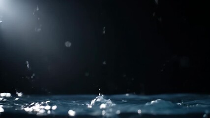 Wall Mural - ethereal slow motion water splash with sparkling droplets caught in a ray of soft backlighting on a 