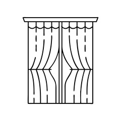 Wall Mural - Vector art of simple line art illustration of draped curtains with a scalloped top edge