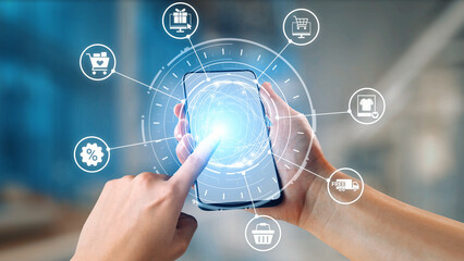 Wall Mural - Omni-channel marketing and online shopping strategies, cross-platform customer experience, brand unification, and integrated marketing communication across digital channels. Gist