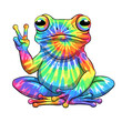 © KIMOG - psychedelic frog, tie dye frog, rainbow frog, neon frog, peace frog, hippie frog, trippy frog, colorful frog, frog with peace sign, groovy frog, 70s frog, festival frog, frog art psychedelic, yoga fro