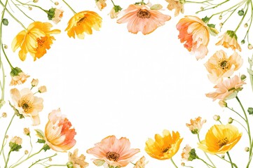 Wall Mural - floral border made of wildflowers against a white backdrop