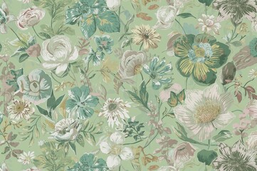 Wall Mural - green background with floral pattern