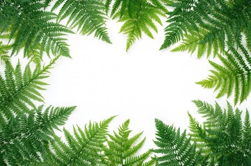 Wall Mural - Lush green fern fronds resting on a clean white surface