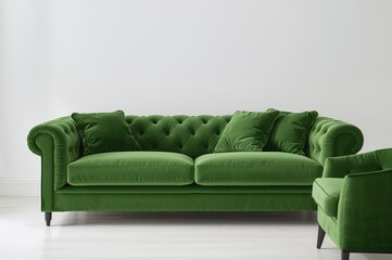 Wall Mural - Emerald couch set against a stark white backdrop
