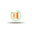 © wladimir1804 - Vector illustration of round arrow and person running to exit door. Symbol of evacuation emergency plan.