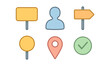 © 123levit - Colorful outline icons: signage, location, and user interface symbols