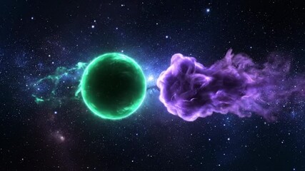 Wall Mural - abstract depiction of two glowing cosmic forms slowly aligning in deep space celestial event, stars,