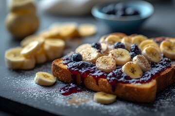 Wall Mural - toast topped with blueberry jam and bananas