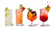 © Rain - Four refreshing cocktails isolated on white background, each garnished with fresh fruit and herbs, perfect for a summer celebration