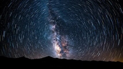 Wall Mural - A breathtaking time-lapse of countless stars rotating across a dark night sky, revealing the Milky Way with a wide-angle lens nightscape, exploration, deep space