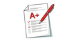 © Guaripuna - School test paper with perfect A+ grade and red pen, vector illustration representing educational success and achievement isolated on transparent background.