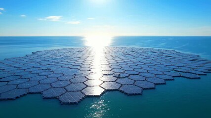 Floating Solar Panel Array on Ocean Generating Clean Energy