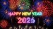 © Zimy - Colorful Neon Happy New Year 2026 Sign with Fireworks