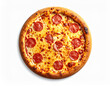 © SAHRIL - 3D render of a delicious cheese pizza with melted cheese and pepperoni, top view, isolated on white background, realistic texture