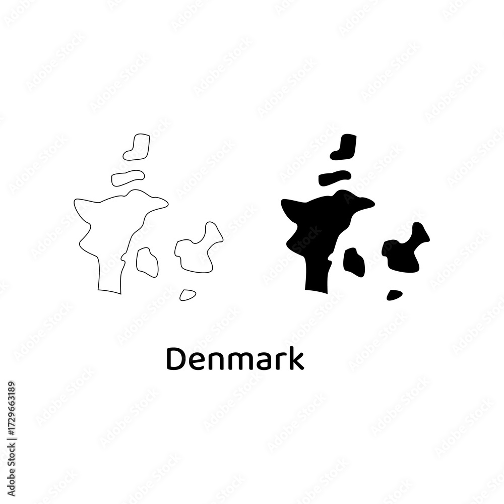 Map of denmark available in both outline and solid black versions ...
