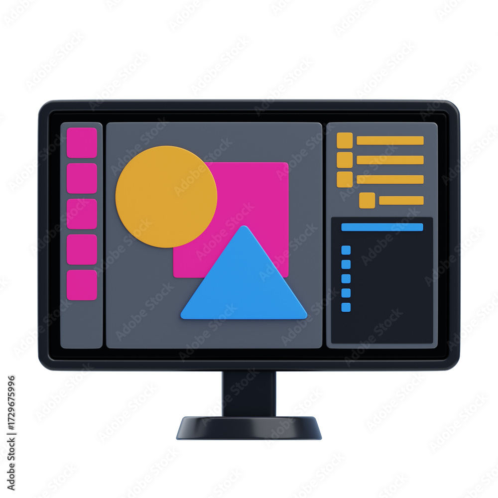 Computer Monitor Displaying Geometric Shapes on Transparent Background ...
