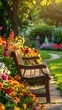 © AnhTam - Beautiful Garden Bench in Sunny Park.