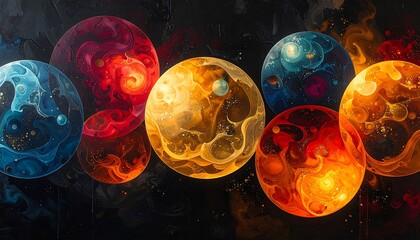 Abstract cosmic spheres, swirling colors