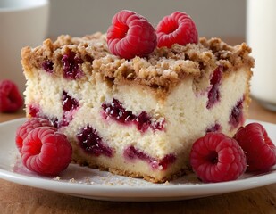 Wall Mural - piece of raspberry crumb cake on a plate