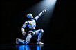 © Gao - Humanoid robot in dynamic pose with glowing blue accents under spotlight