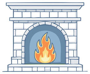 Wall Mural - Stylized Fireplace with Burning Flame in Stone Hearth for Warmth and Comfort