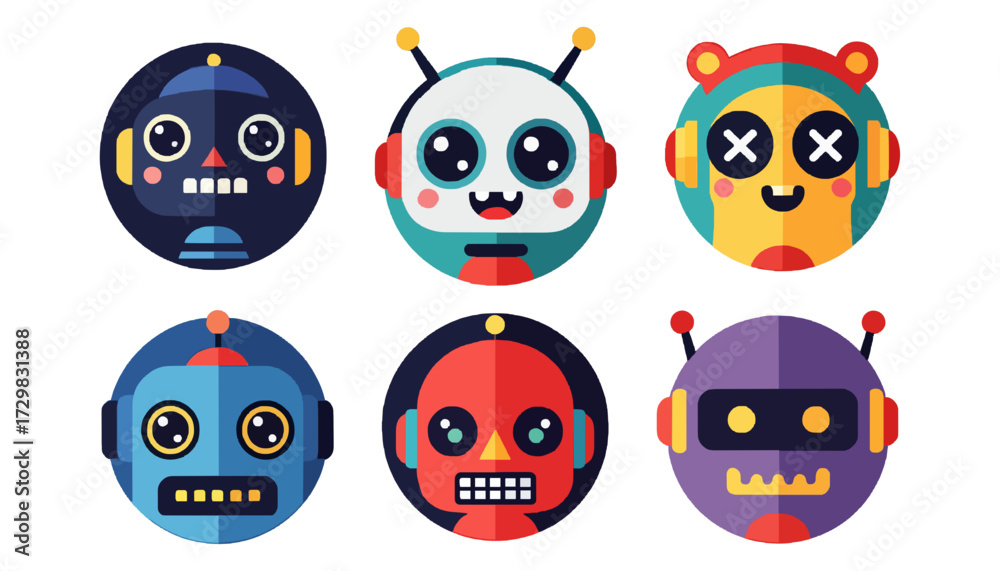 cute cartoon robot faces avatar icons vector illustration Stock Vector ...