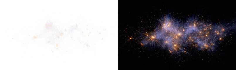 Wall Mural - Sparkling Cosmic Dust with Bright Stars Display on Transparent and Black Background, png