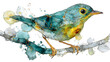 © 阿咩hu - Low - saturation watercolor painting of a small bird with gold thread accents, serving as elegant artistic wall decor in a pastel palette. Adds a touch of artistry.