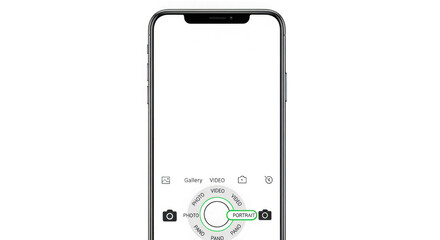 Smartphone camera interface with focus ring and photo buttons, isolated on transparent background