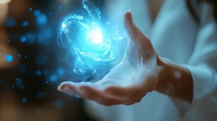 Wall Mural - Experience the beauty of light and motion in this enchanting footage. A hand creates stunning effects with blue energy. Ideal for content showcasing innovation. AI