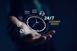 © Lee - AI powered 24/7 customer service icon in businessman hand,digital communication support and automation concept,virtual helpdesk and real-time response technology solution